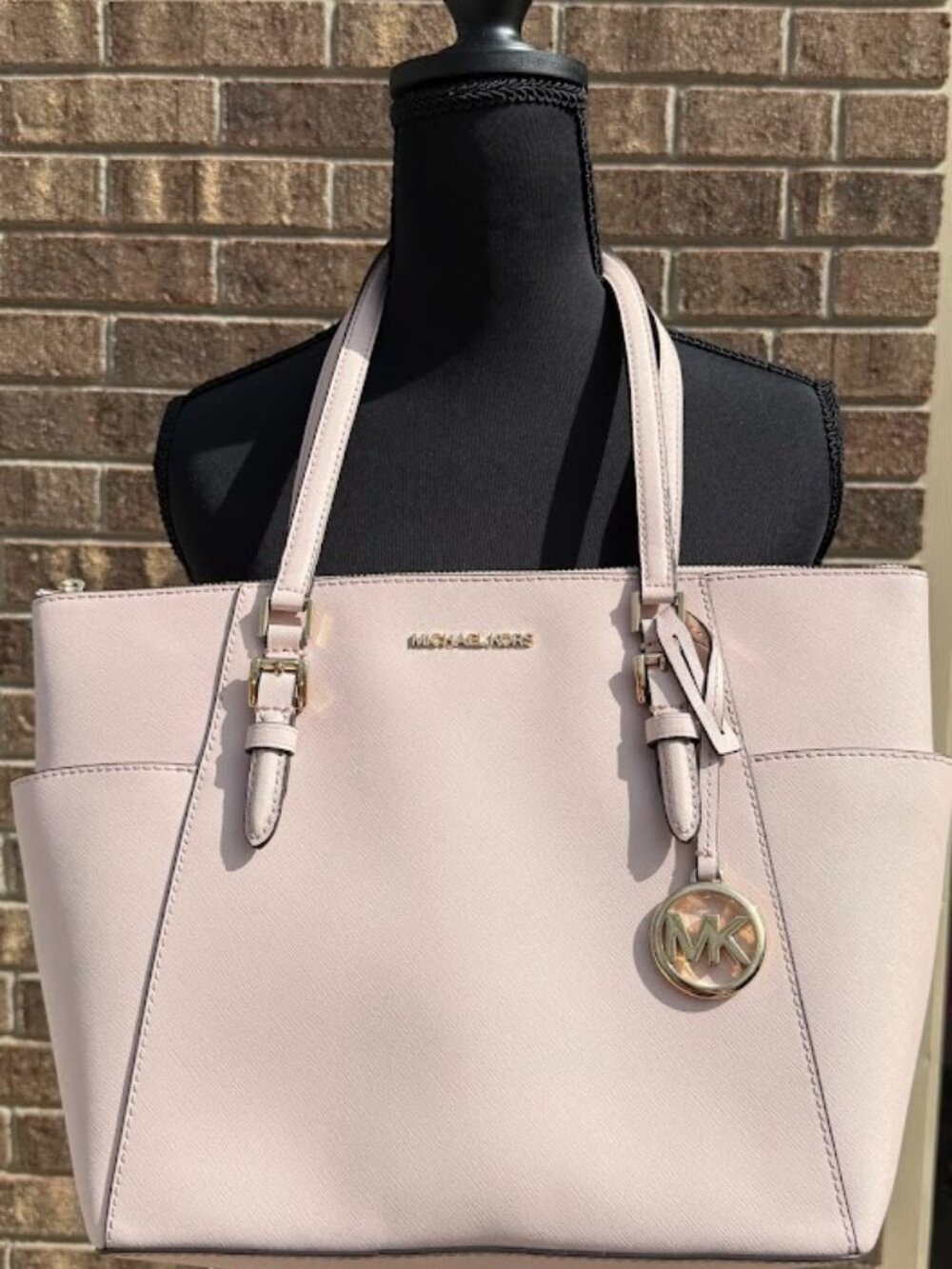 Michael Kors Charlotte Safiano Tote Bag (Powder Blush)